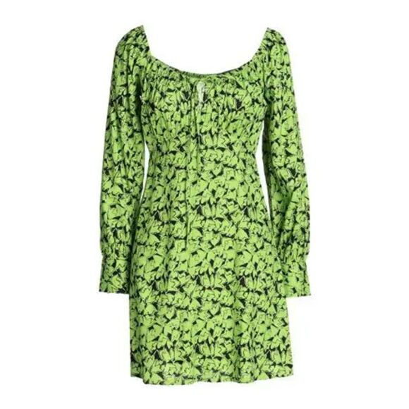 TOPSHOP Mini Floral Print Dress Green and Black Size 6 NWT - Picture 3 of 3